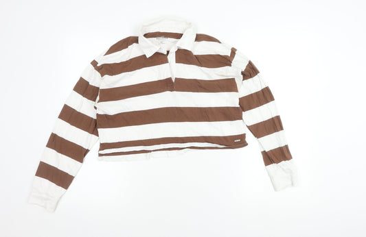 Hollister Women's Brown Striped Cropped Polo XS