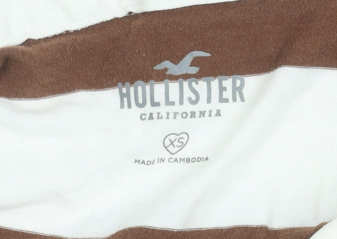 Hollister Women's Brown Striped Cropped Polo XS