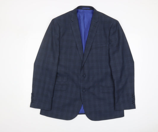 Fellini Men’s Navy Checked Blazer 44R Tailored Fit