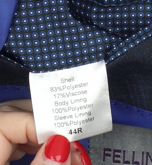 Fellini Men’s Navy Checked Blazer 44R Tailored Fit