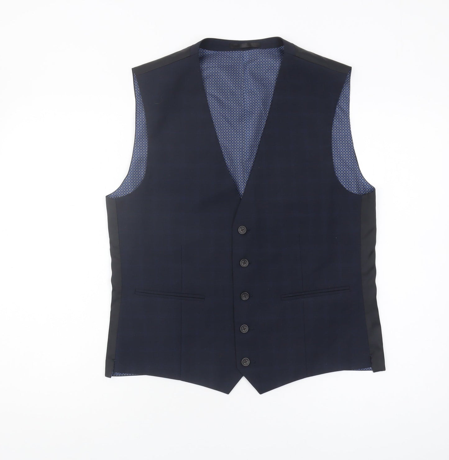 Next Men's Blue Check Suit Waistcoat 40 R