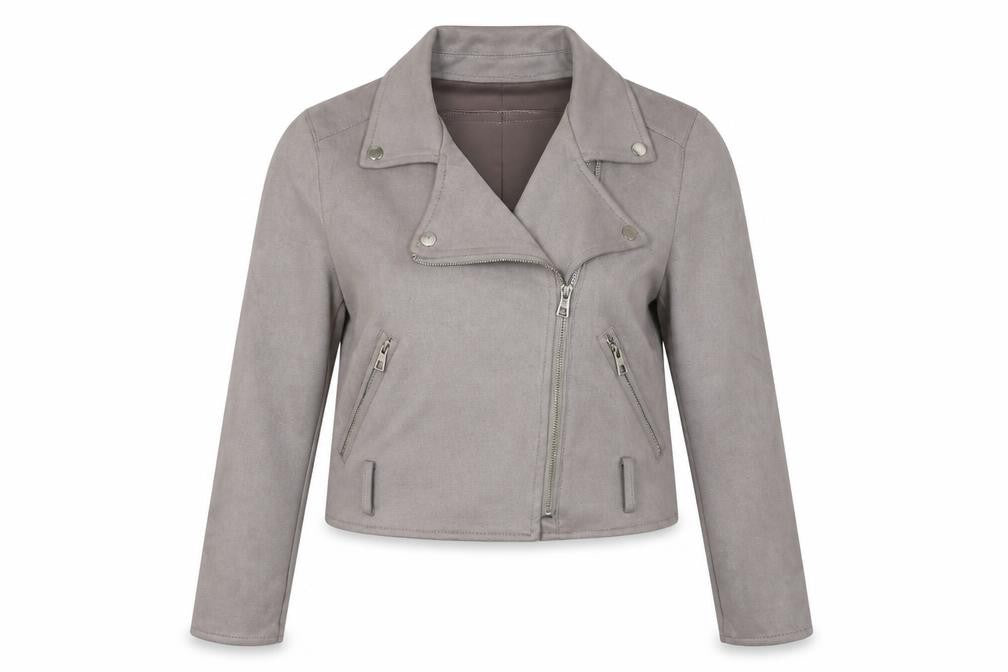 Front view of PRETTYLITTLETHING Grey Biker Cropped Jacket -, size 8