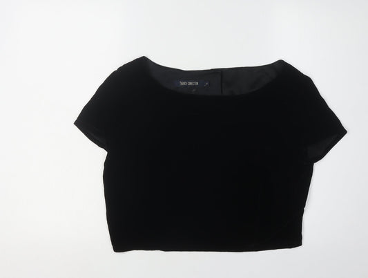French Connection Women's Black Cropped Velvet Blouse L