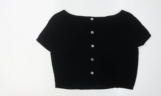 French Connection Women's Black Cropped Velvet Blouse L