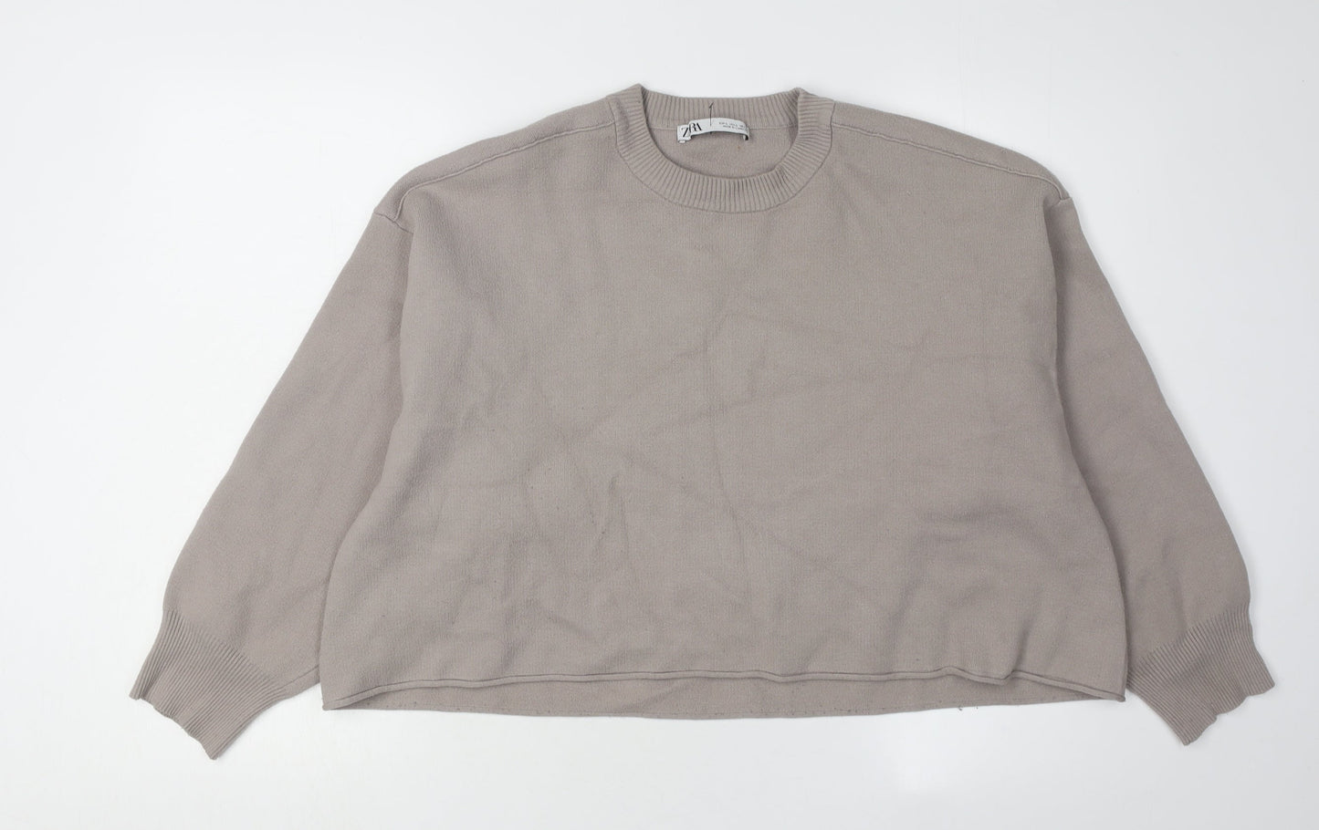Zara Women's Beige Crew Neck Jumper Size L