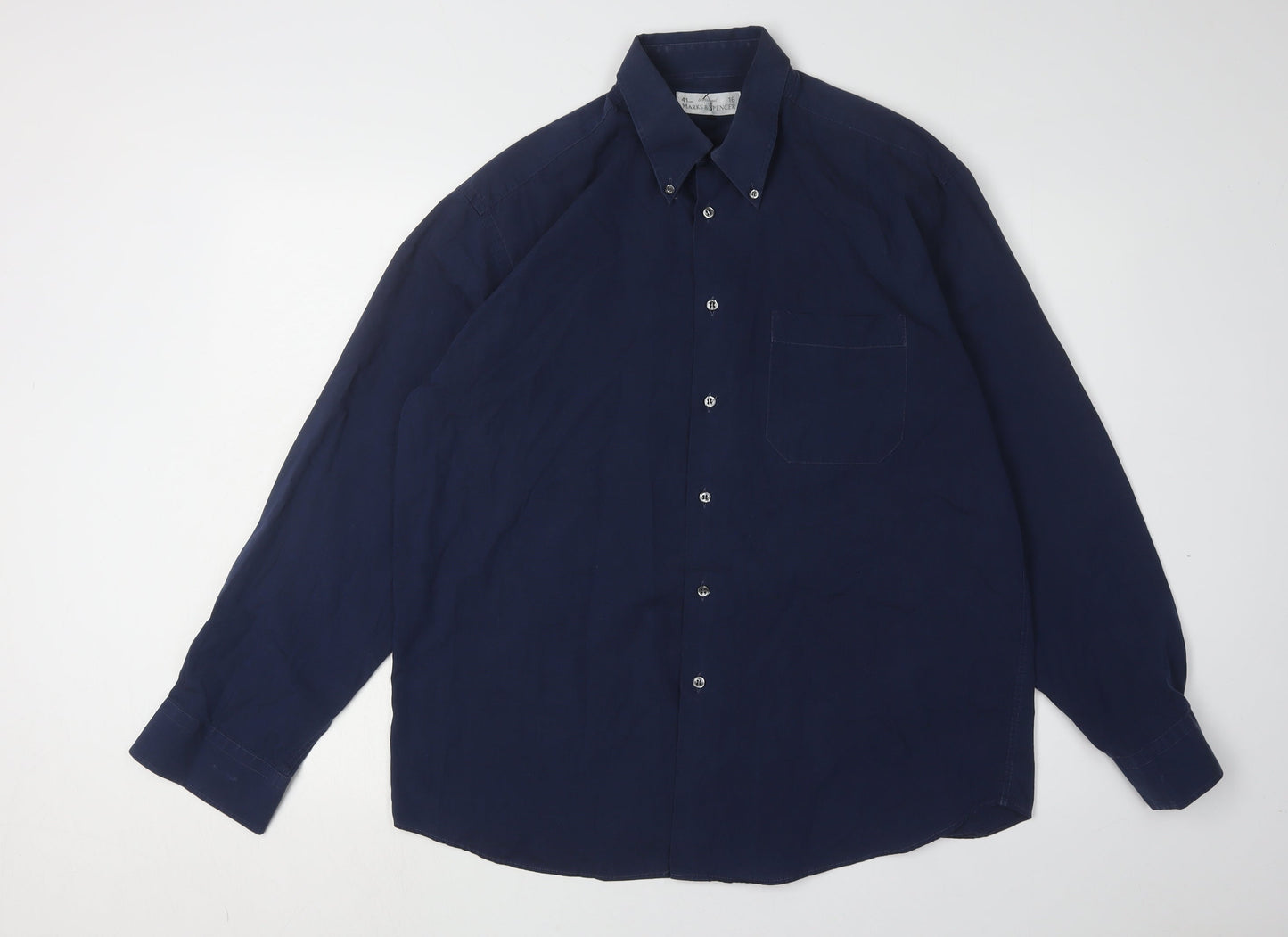 Marks and Spencer Men's Blue Long Sleeve Shirt Size 16