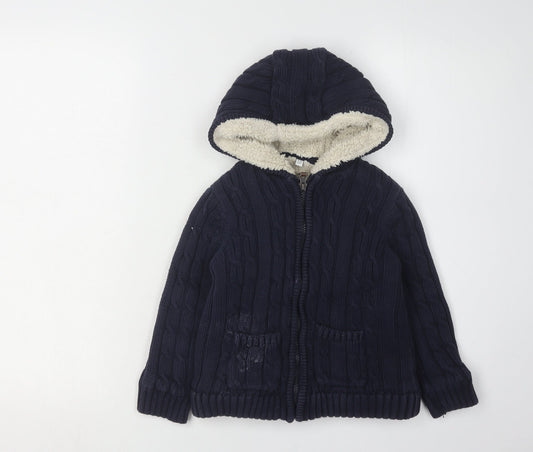 Marks and Spencer Boys Blue Cable-Knit Hooded Jumper 5-6 Years
