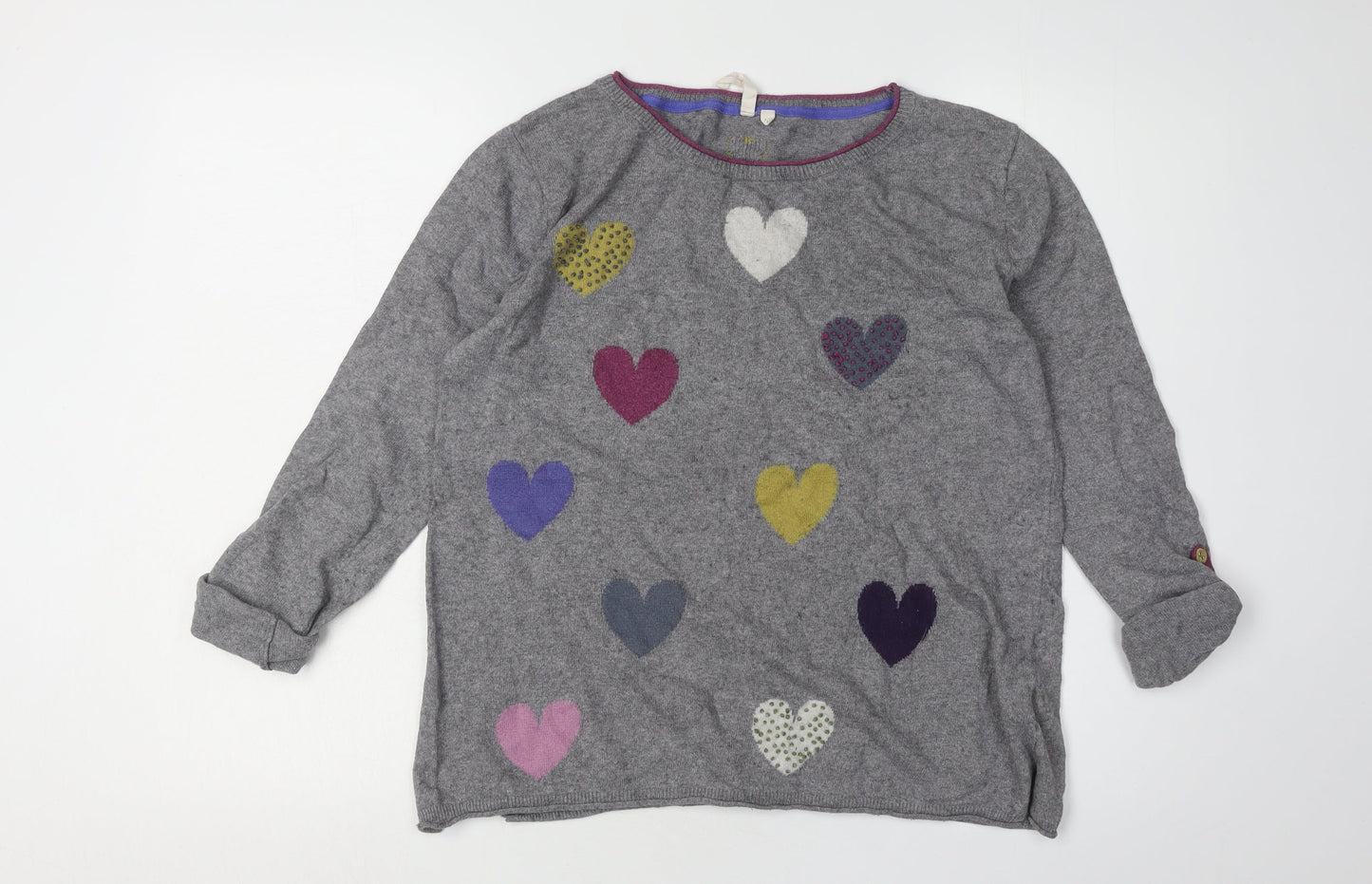 White Stuff Women's Grey Heart Pullover Jumper Size 12