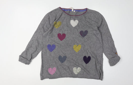 White Stuff Women's Grey Heart Pullover Jumper Size 12