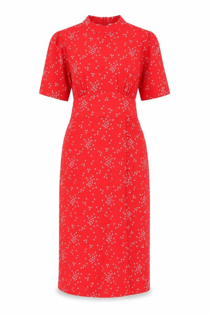 ASOS Red Midi Dress Women UK Size 12 High Neck