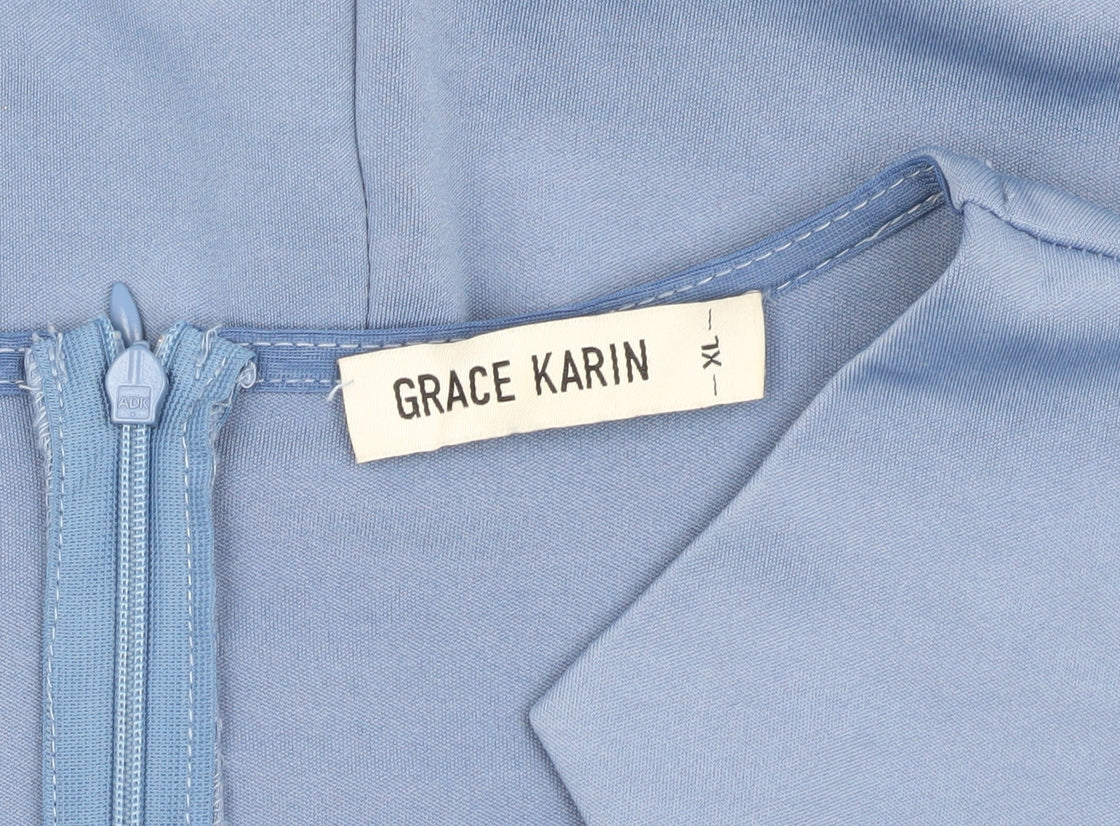 Grace Karin Women's Blue Ruffle Dress XL