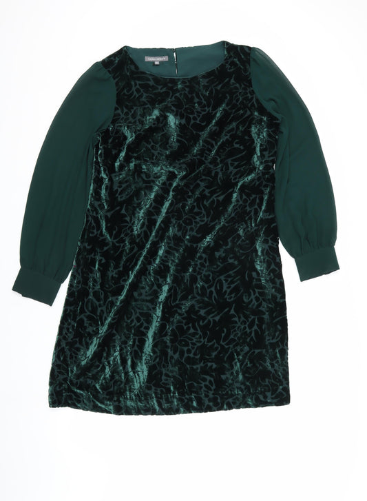 Laura Ashley Women's Green Velvet Shift Dress, Size 16