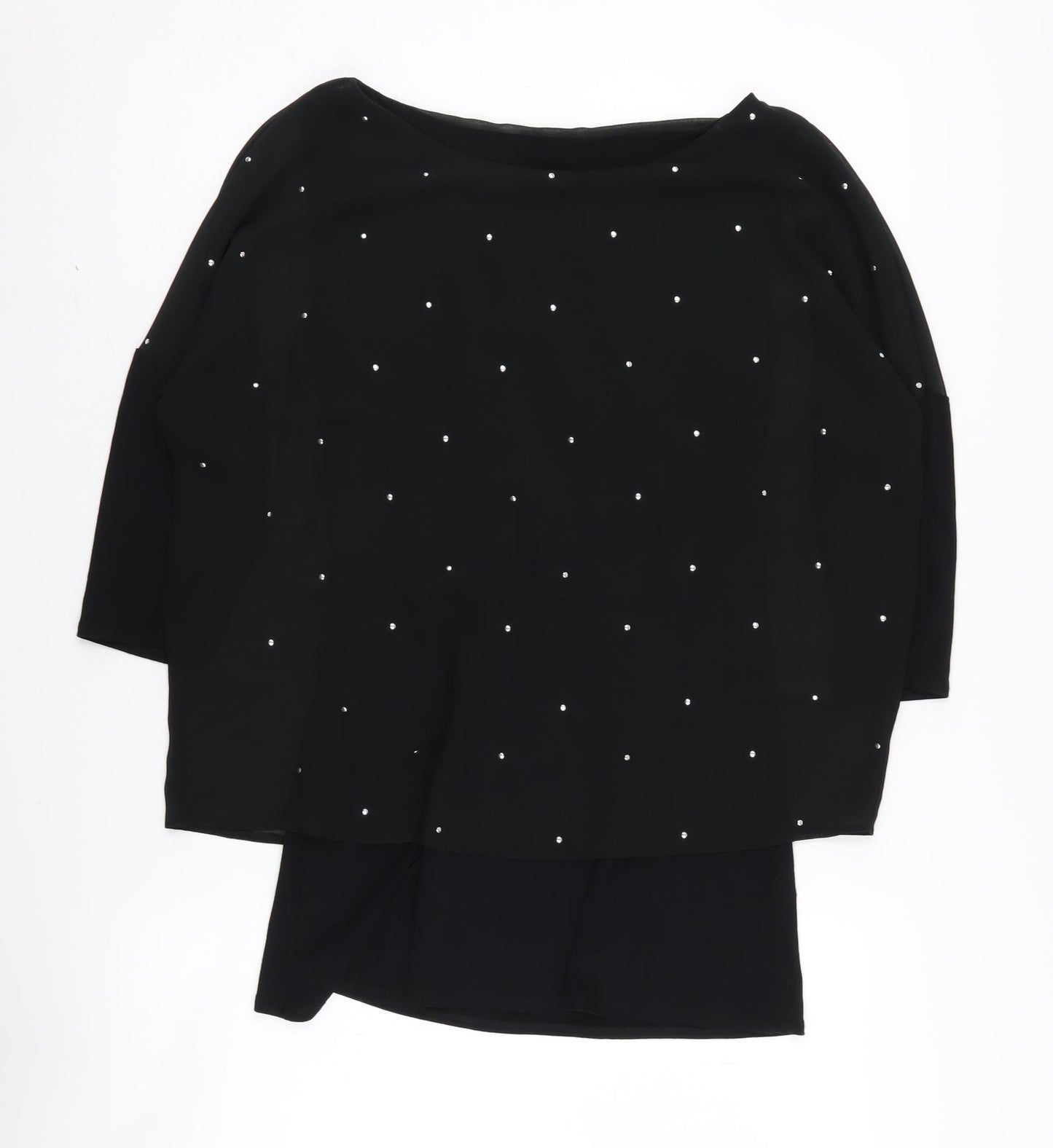 Wallis Women Black 3/4 Sleeve Top, Size S, Studded Detail