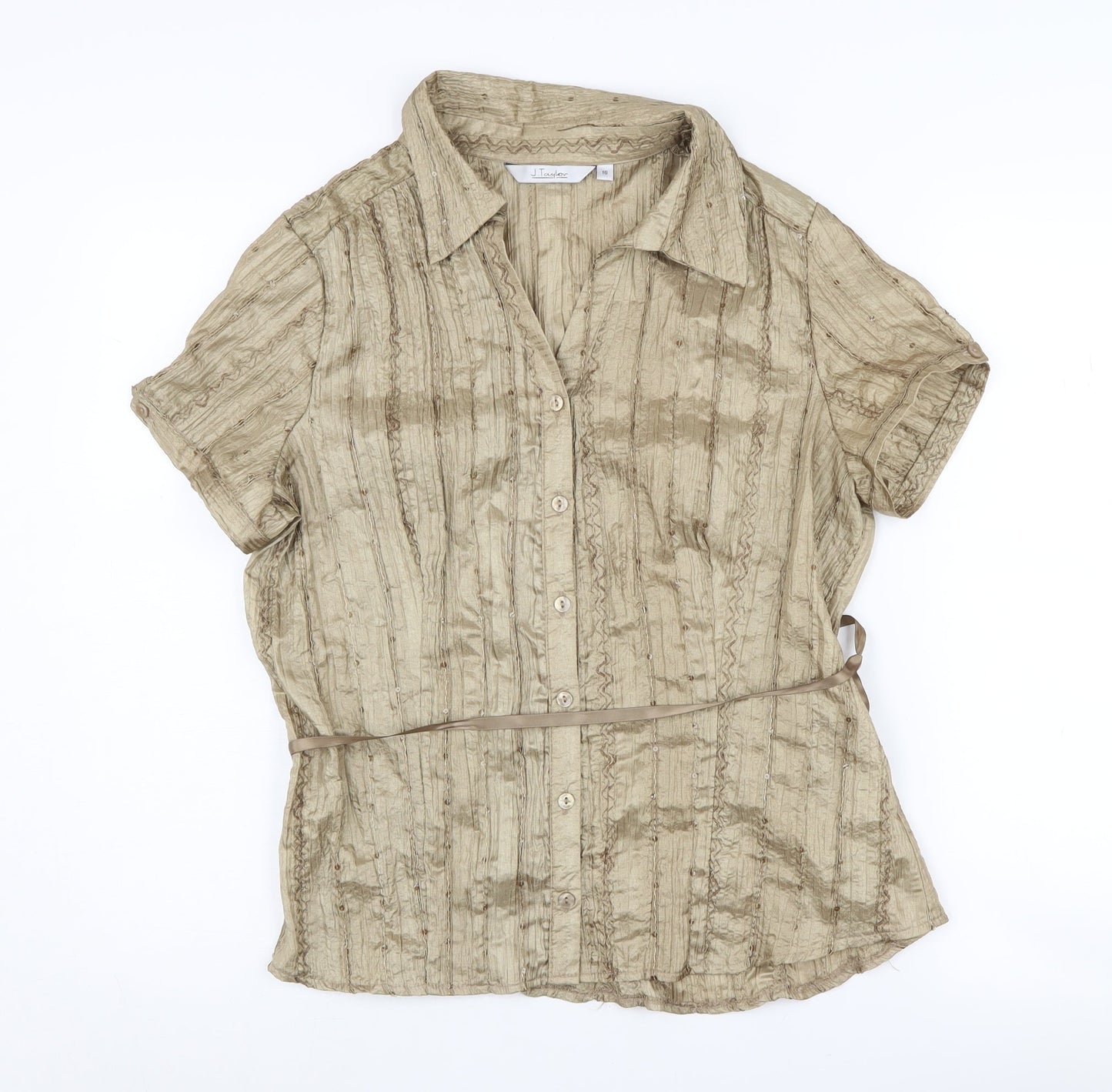 J.Taylor Women's Beige Button-Up Blouse Size 16