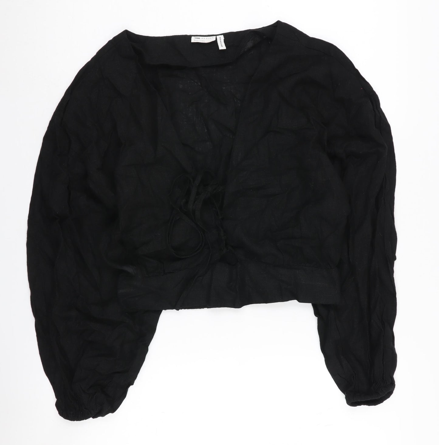 ASOS DESIGN Black Cropped Blouse, UK 12 - Women's Casual Viscose