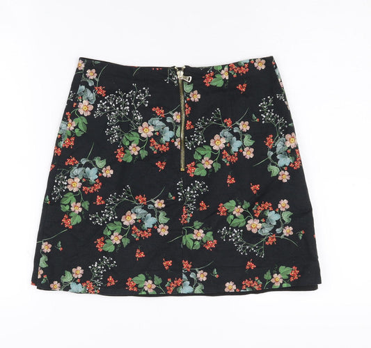 River Island Women's Black Floral Zip Skirt Size 8
