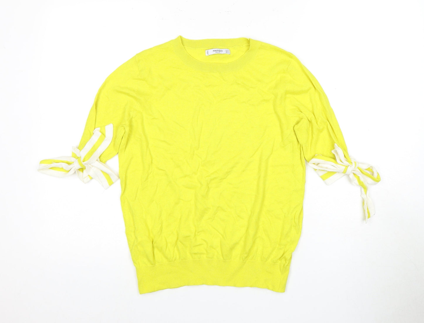 Mango Women's Yellow Knit Tie Sleeve Top Size 12