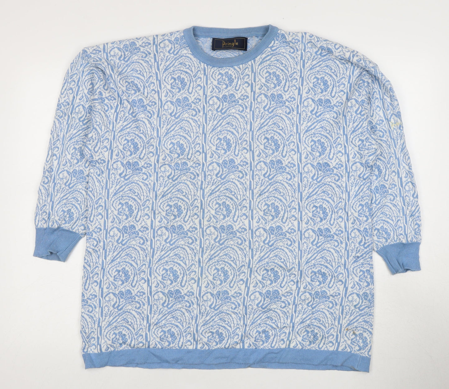 Pringle Women's Blue Cotton Floral Pullover Jumper S