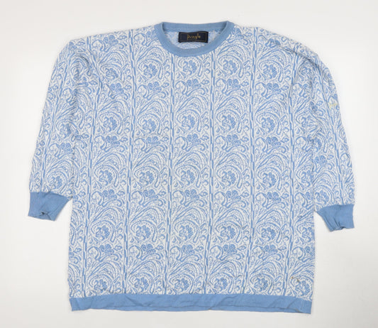 Pringle Women's Blue Cotton Floral Pullover Jumper S