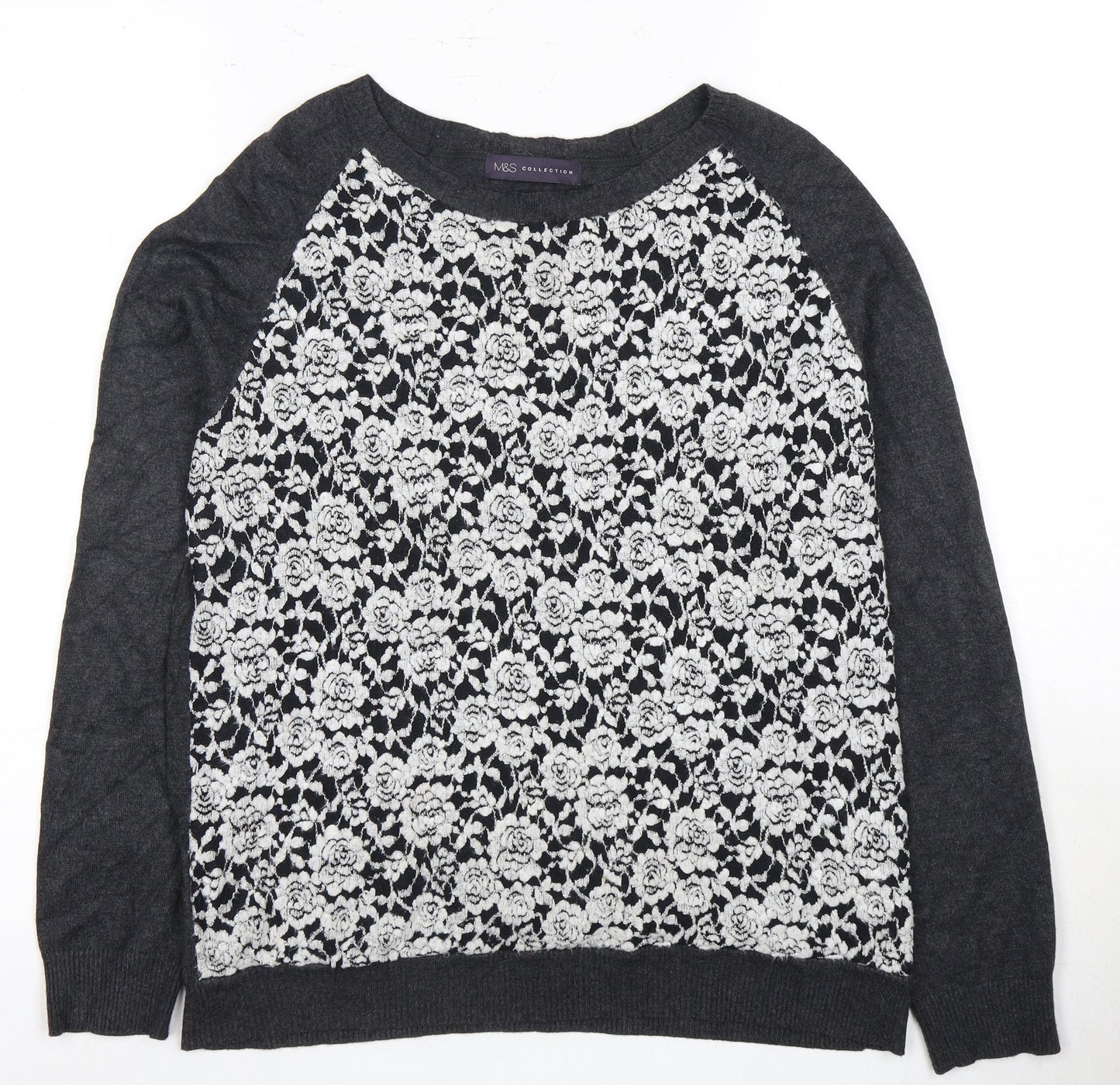 Marks and Spencer Women's Black Floral Lace Pullover Jumper Size 12