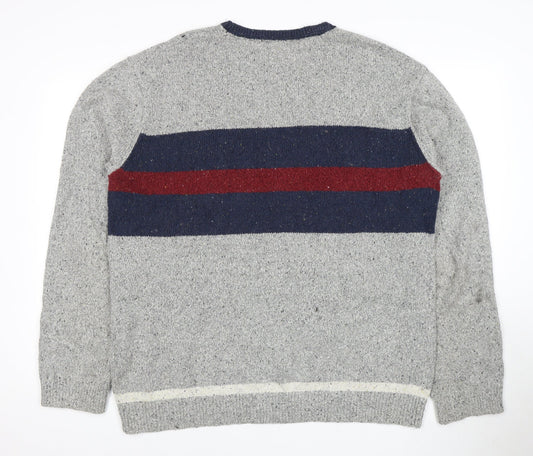 Quiksilver Men's XL Grey Striped Pullover Jumper
