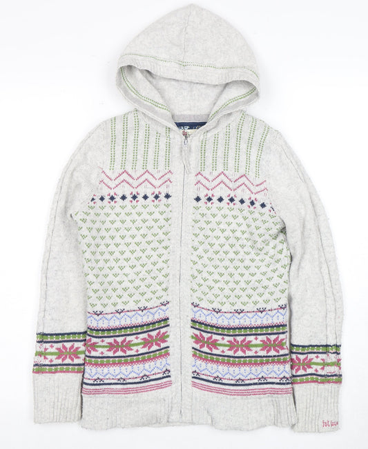 Fat Face Girls Grey Fair Isle Full Zip Hoodie - Size 10 Years