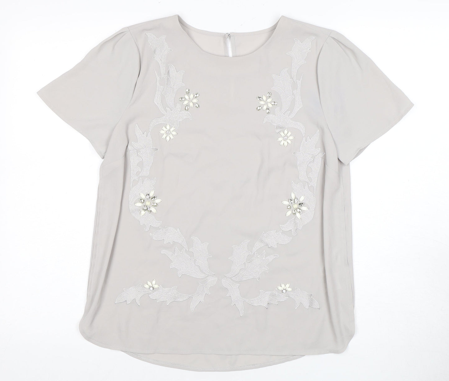 Oasis Women’s Grey Embroidered Top Size 10