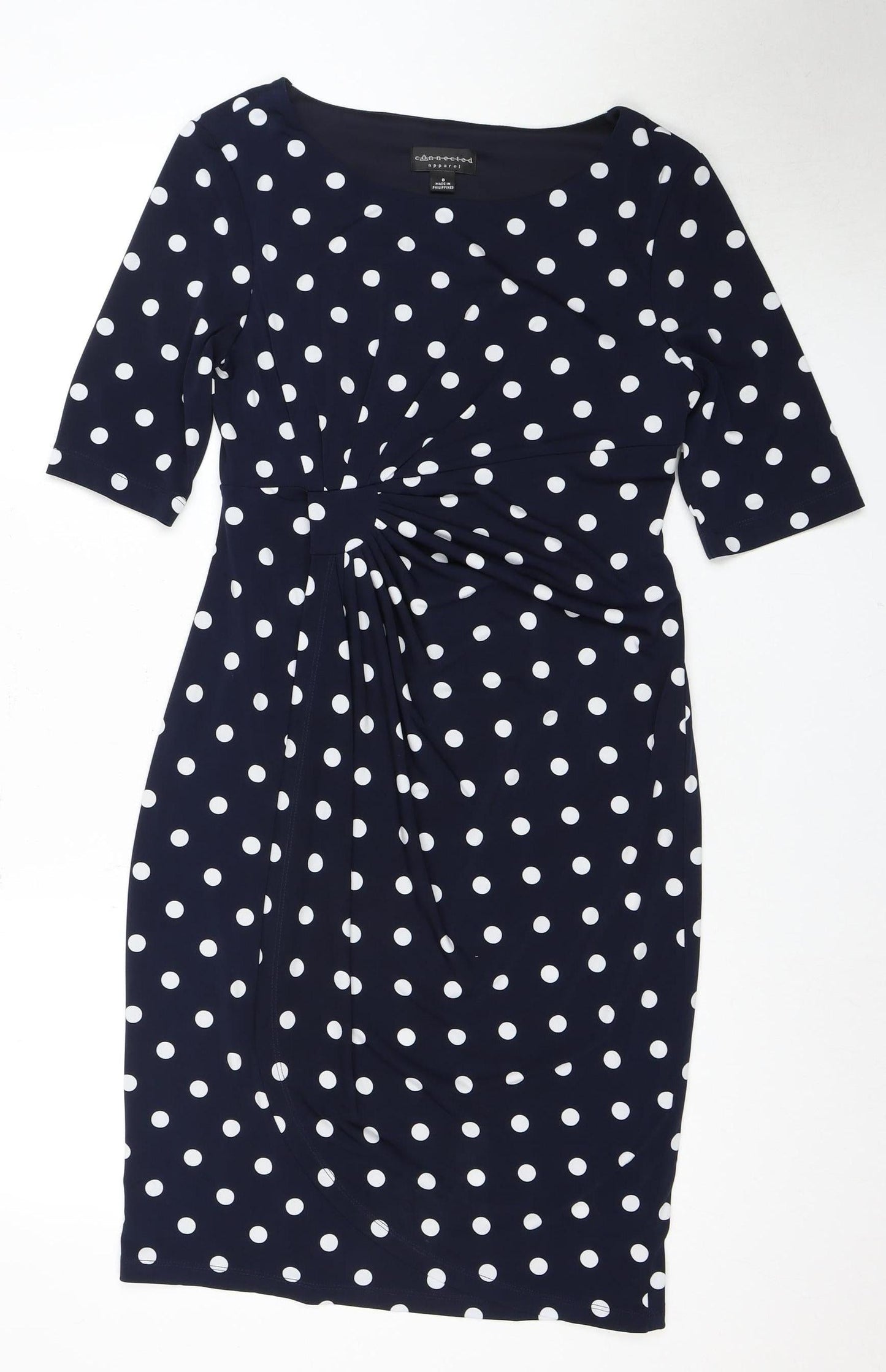 Connected Apparel Women's Blue Polka Dot Sheath Dress Size 8