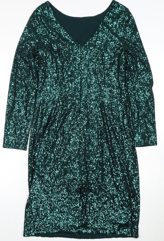 Hobbs Women's Green Sequin Party Dress Size 14