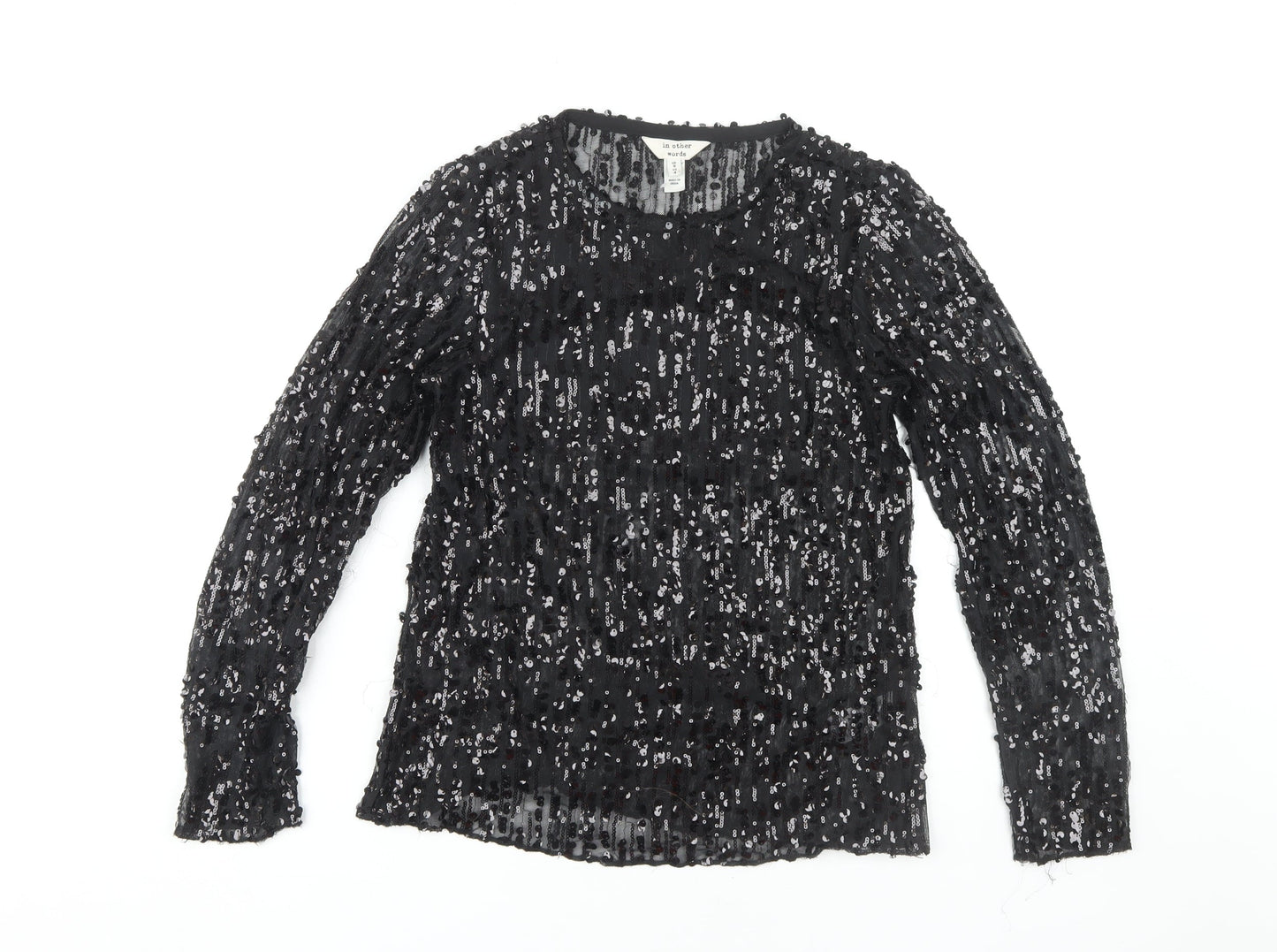 River Island Women's Black Sequin Long Sleeve Top