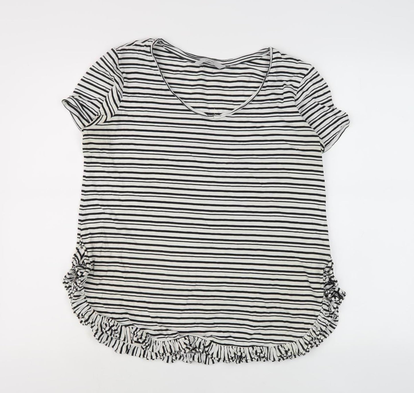 Next Women White Striped Ruffle Top Size 10 Casual