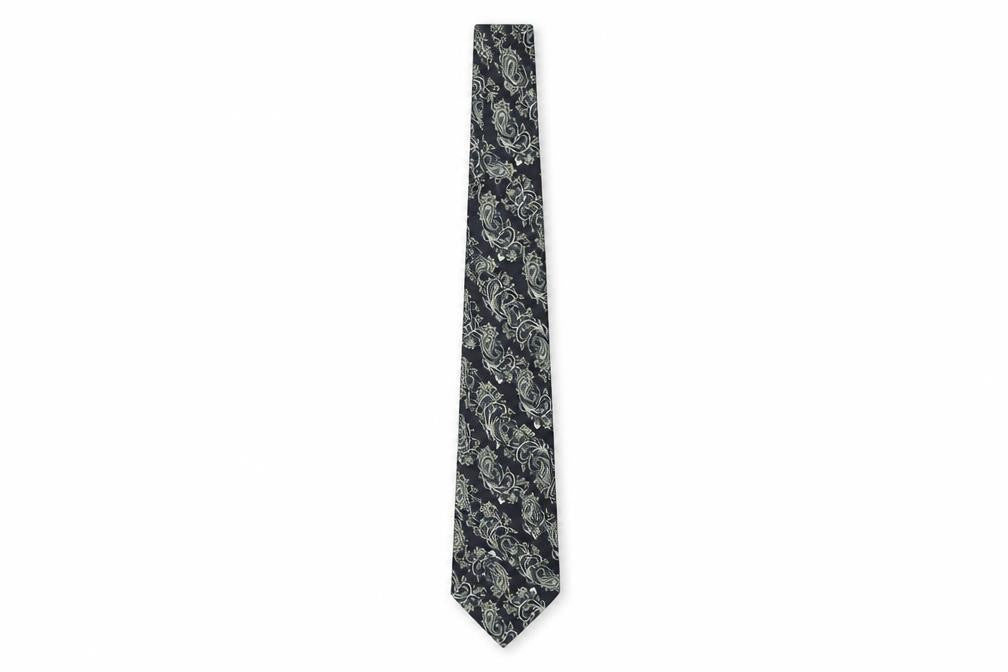 René Chagal Men's Black Silk Paisley Handmade Tie