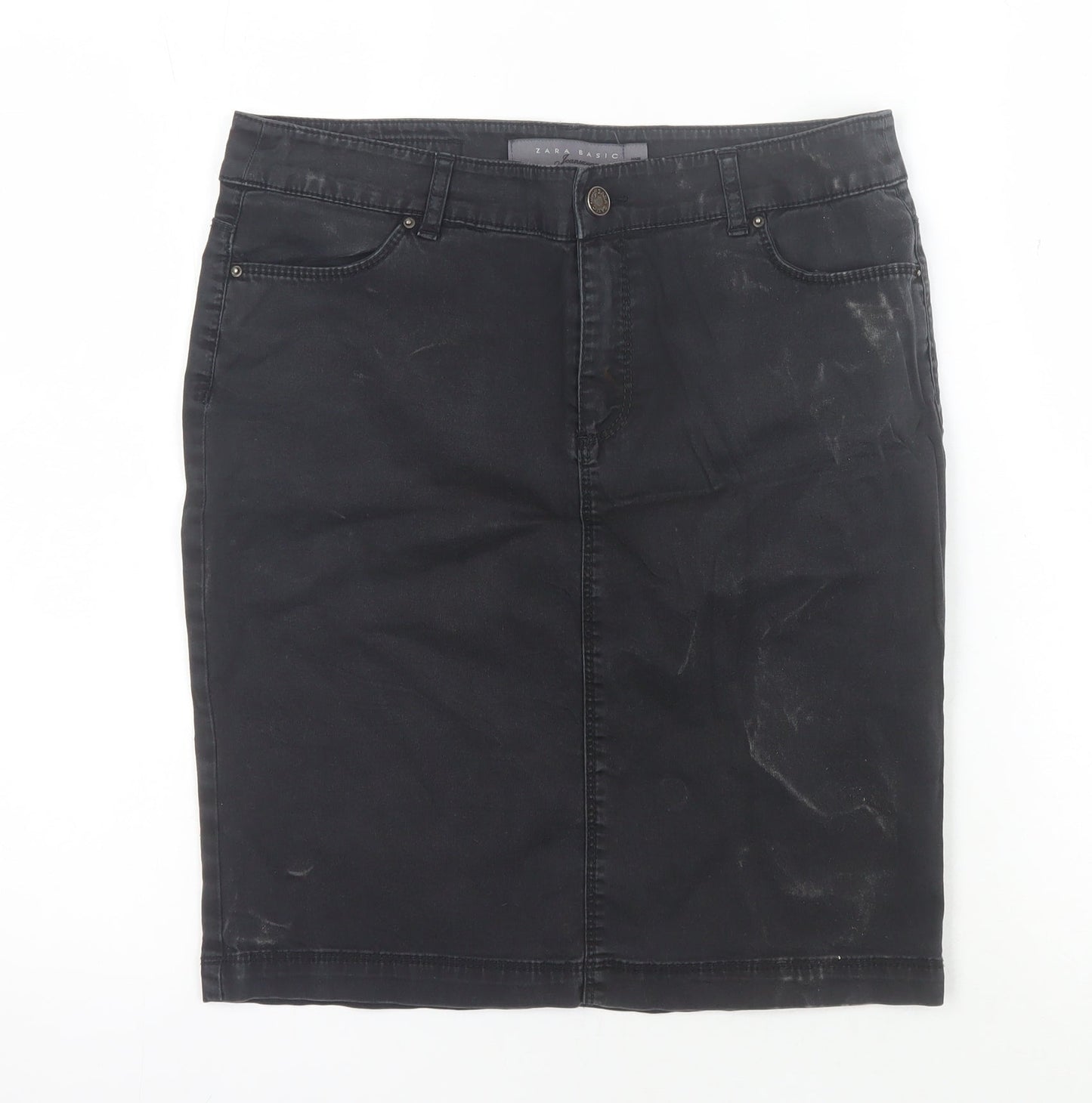 Zara Women's Black Denim Pencil Skirt Knee Length Size 6