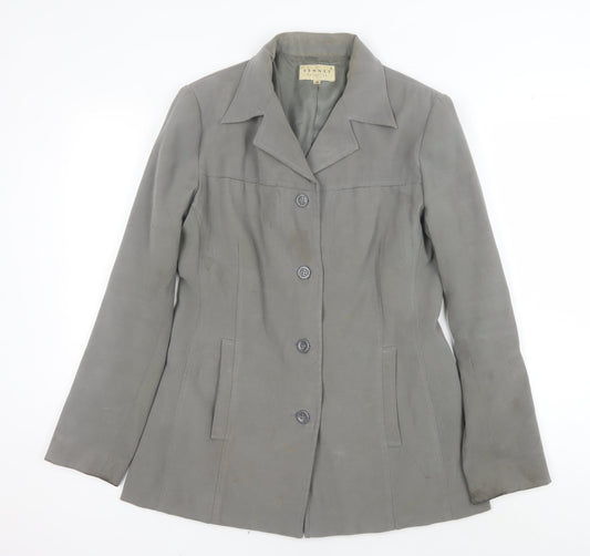 Hennes Women's Grey Long Blazer, Size 12, Button Closure