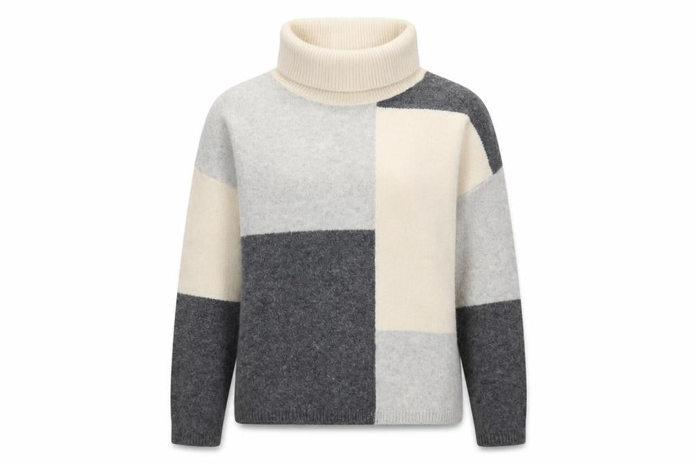 C&C California Womens Grey Geometric Roll Neck Jumper L