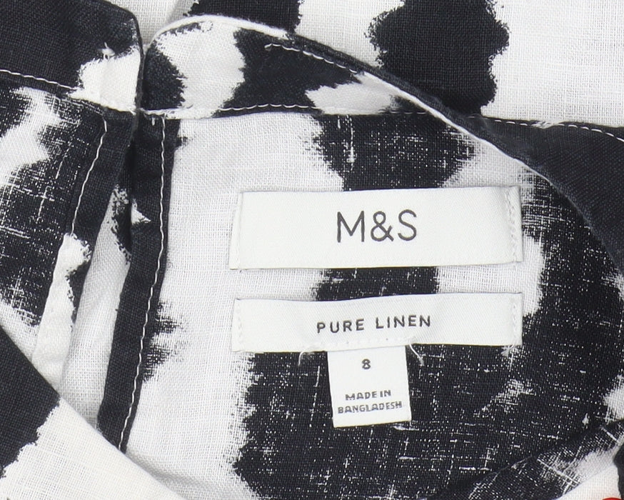 Marks and Spencer Women’s Black Striped Linen Blouse - Size 8