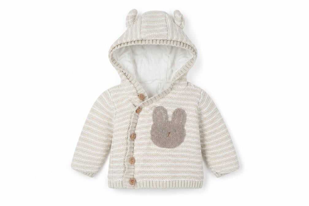 Matalan Baby Cardigan Unisex Beige 0-3M Hooded Striped Knit