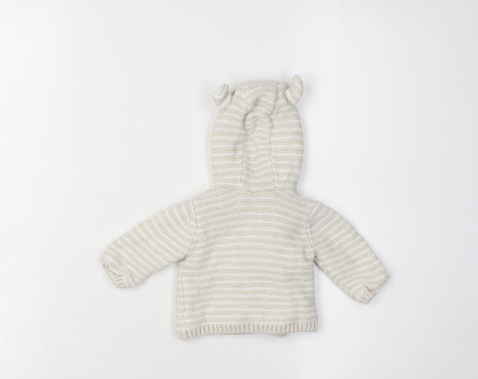 Matalan Baby Cardigan Unisex Beige 0-3M Hooded Striped Knit