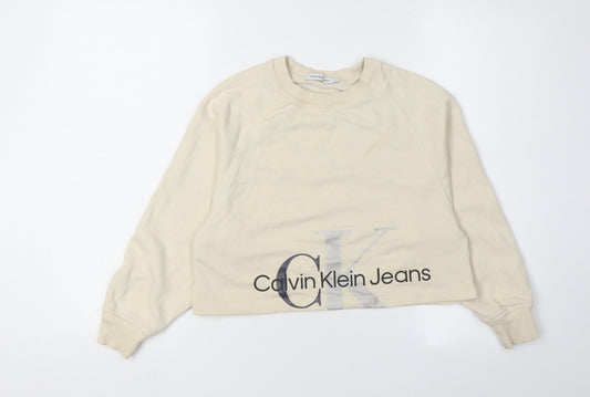 Calvin Klein Girls Beige Logo Pullover Sweatshirt Size 10