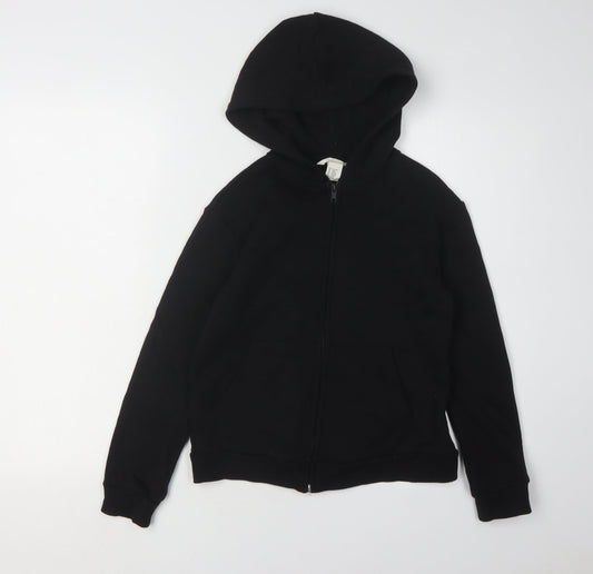 H&M Boys Black Hoodie 9-10 Full Zip Cotton Blend
