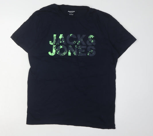 Jack & Jones Men's Black Graphic Print T-Shirt - L