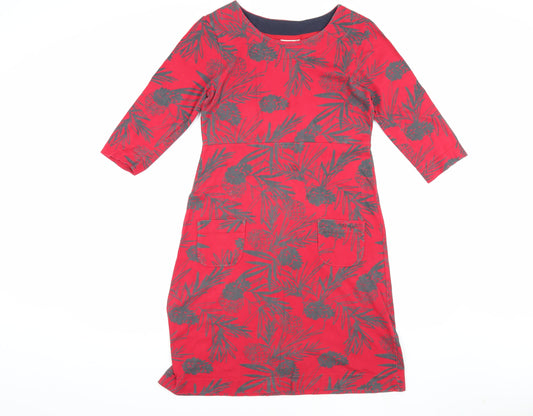 Weird Fish Women's Red Floral 3/4 Sleeve Dress