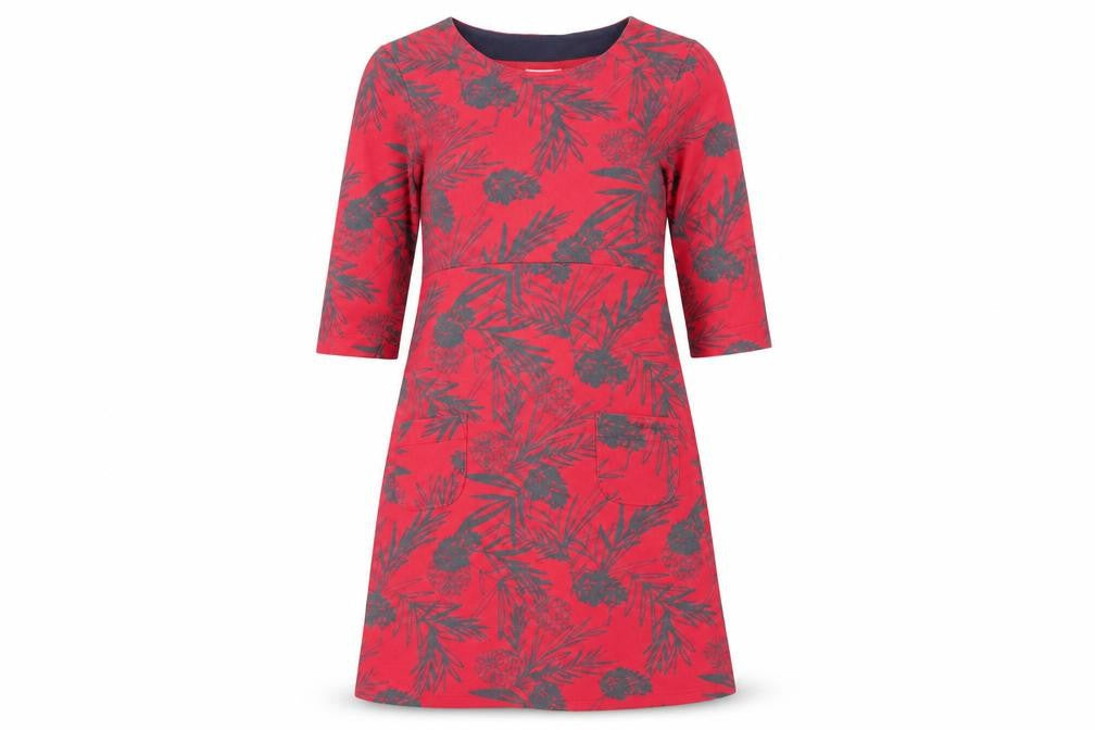 Weird Fish Women's Red Floral 3/4 Sleeve Dress