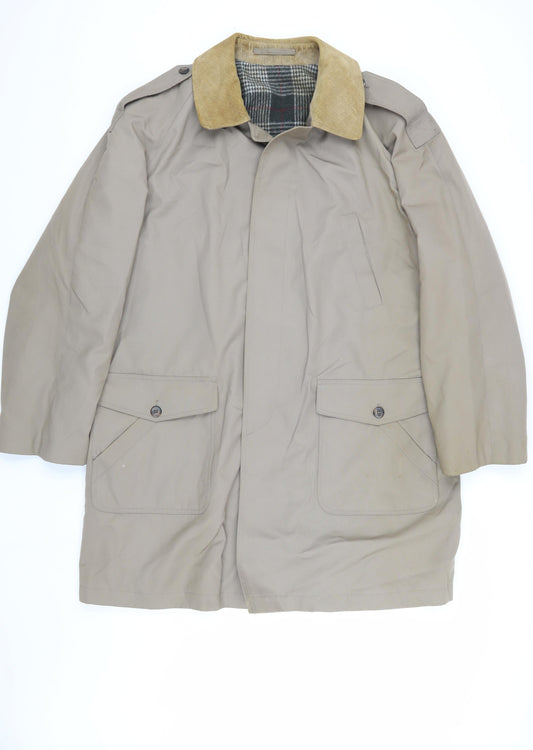 Canda Men's Beige 44in Check Lined Overcoat