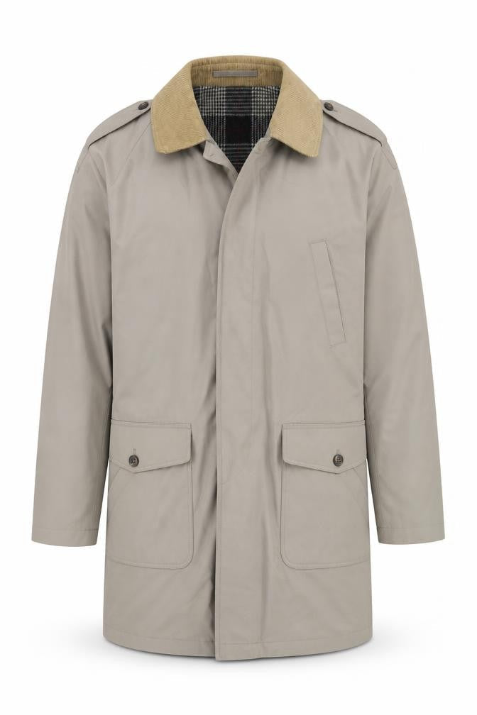 Canda Men's Beige 44in Check Lined Overcoat