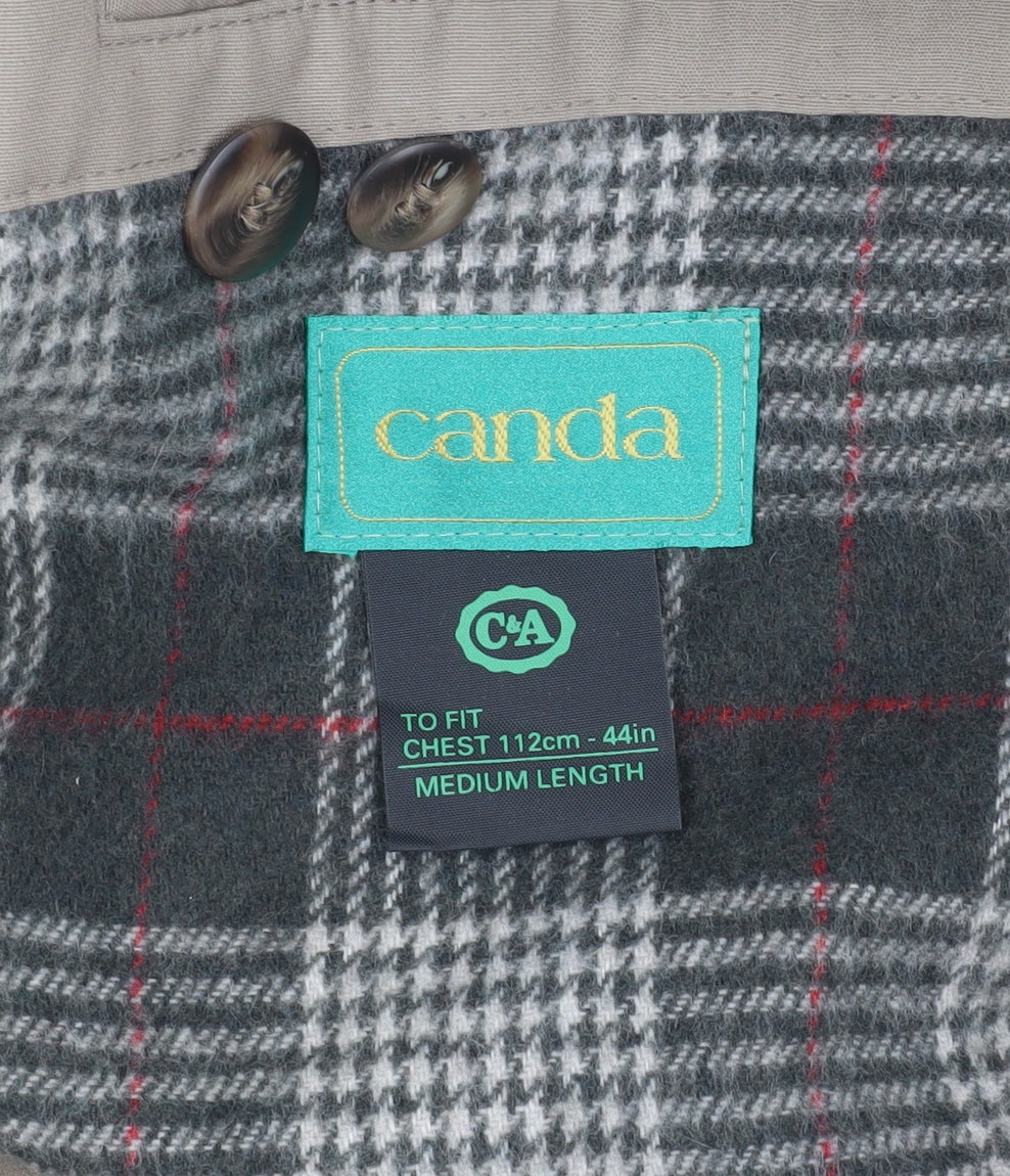 Canda Men's Beige 44in Check Lined Overcoat