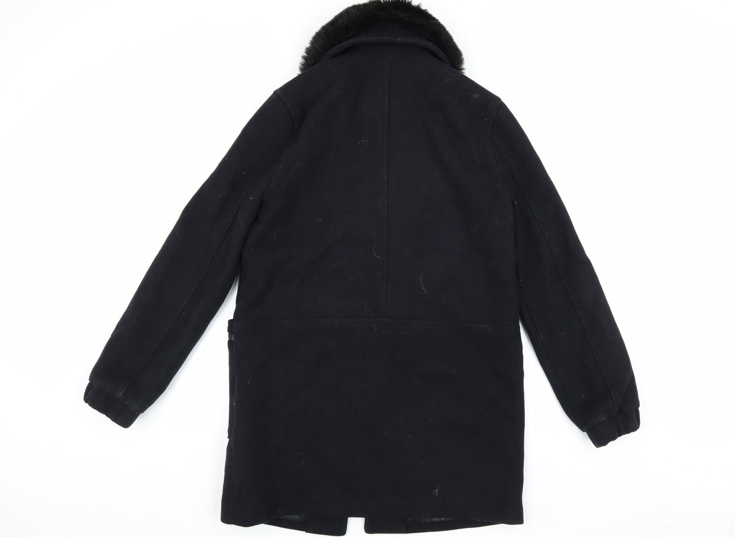 Topshop Women's Black Wool Overcoat - Size 12
