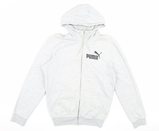 Puma Men's Grey Hooded Jacket L Full Zip Casual