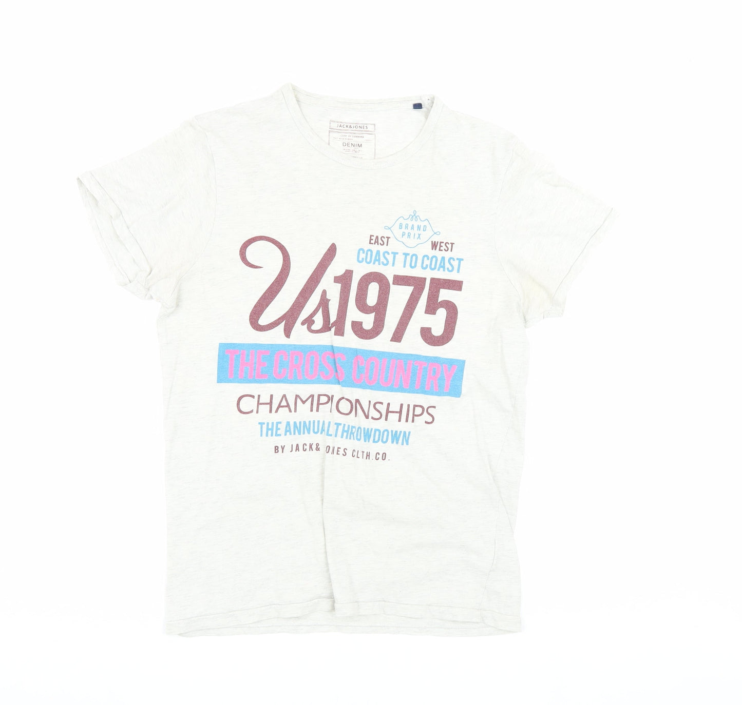 Jack & Jones Men's Grey Graphic Print T-Shirt Medium