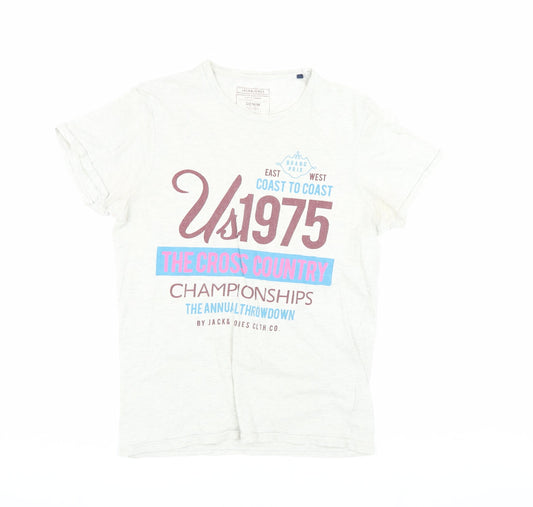 Jack & Jones Men's Grey Graphic Print T-Shirt Medium